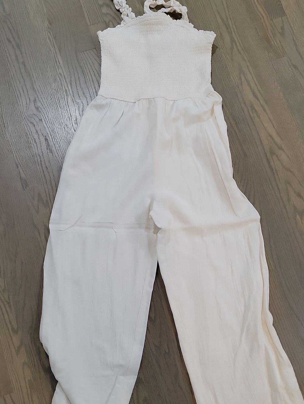 Fun & Flirt Cream Smocked Bodice Wide-Leg Jumpsuit